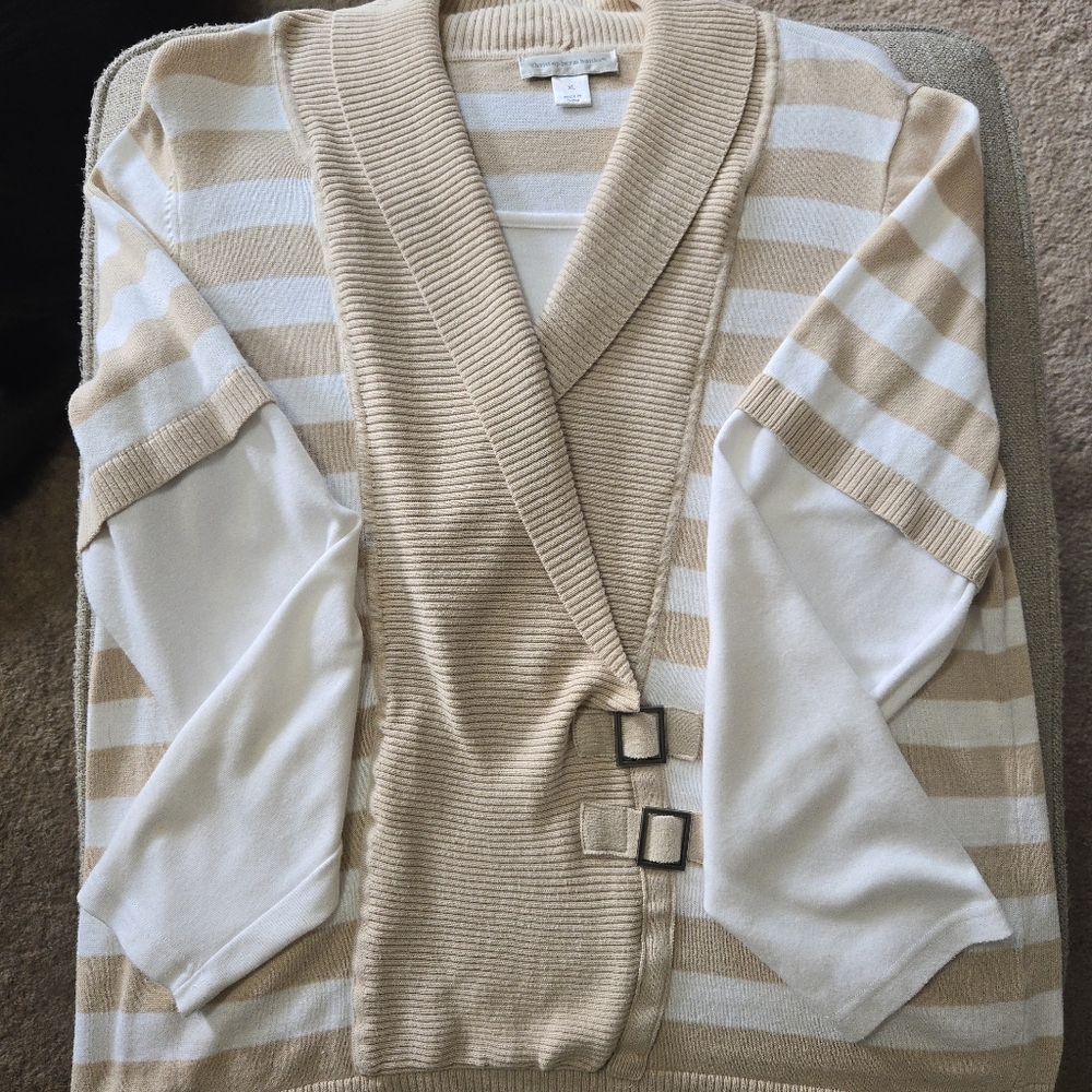 Christopher & Banks Beige and White Striped Sweater XL